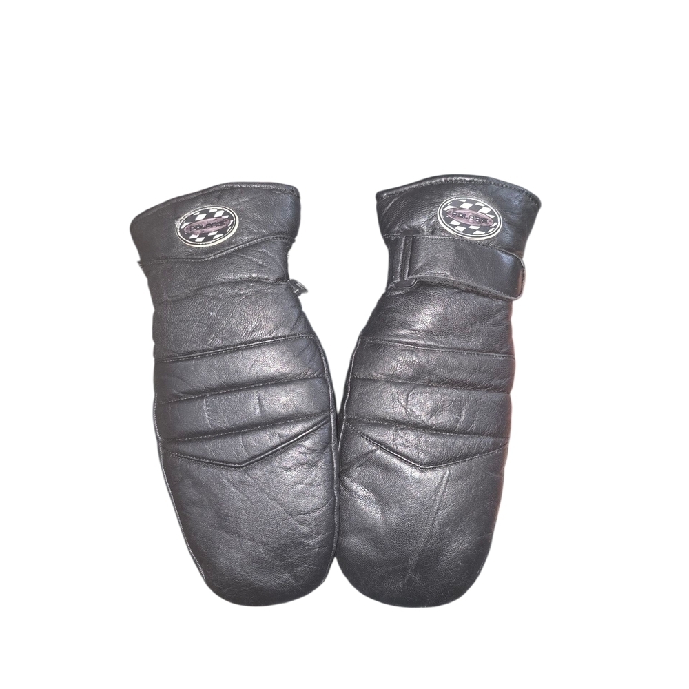 Polaris Vintage Black Leather Men's Gloves Mittens Size M Warm Outdoors